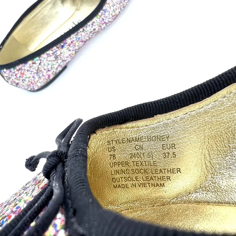 Kate Spade Honey Multicolored Glitter Ballet Flats 7 Slip On Bow